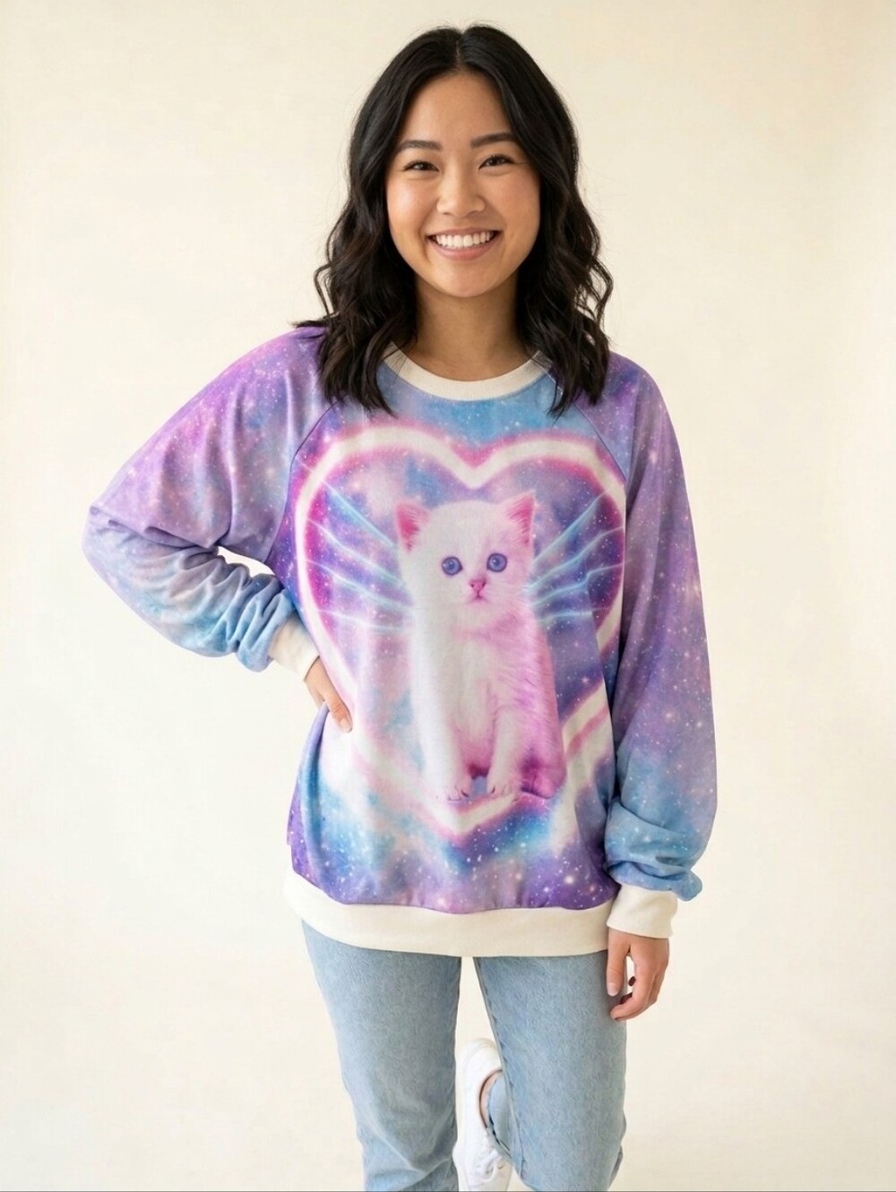 Mystic Galaxy Cat Sweatshirt - Purple Blue L